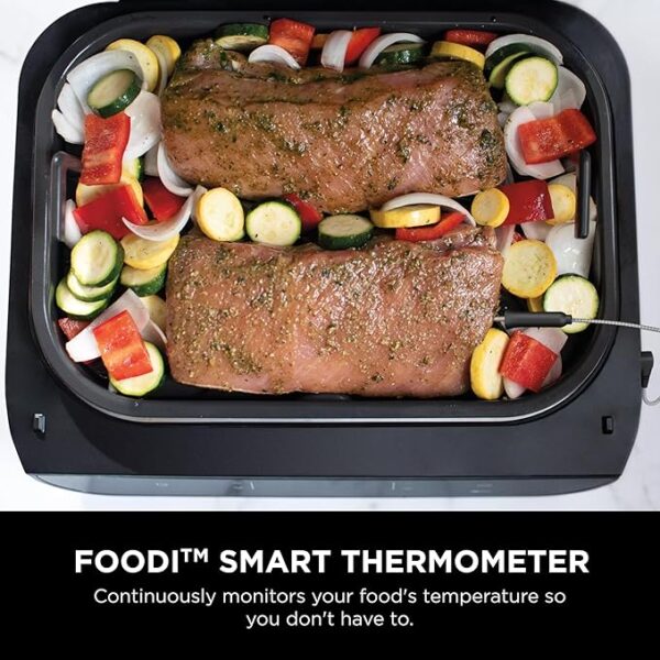 Ninja Indoor Grill, Foodi Smart XL 6-in-1 Indoor Grill with Air Fry, Roast, Bake, Broil & Dehydrate, Smart Thermometer, Black/Silver, FG551 - Image 6