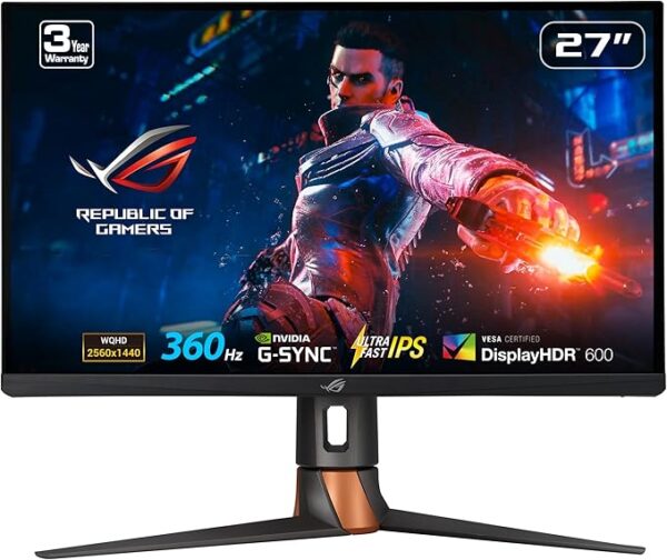 ASUS ROG Swift 360Hz 27” 1440P HDR Gaming Monitor (PG27AQN) - QHD (2560 x 1440), Fast IPS, 1ms, G-SYNC, Eye Care, HDMI, DisplayPort, USB, Ergonomic Design, VESA Wall Mountable, HDR10, DisplayHDR600