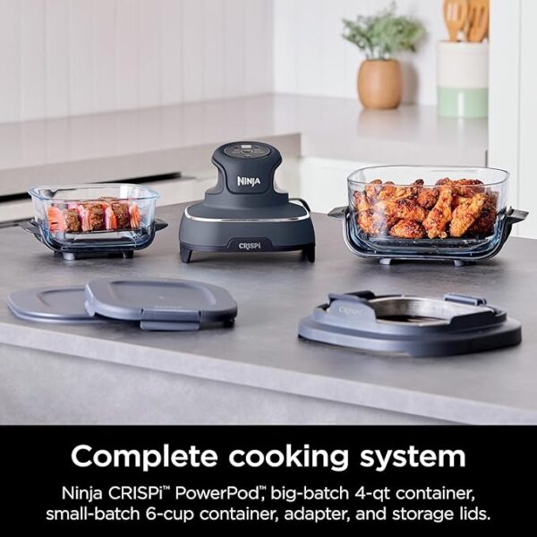 Ninja Crispi 4-in-1 Portable Glass Air Fryer Cooking System, 4QT & 6 Cup Glass Containers with Storage Lids, Easy Meals, Microwave, Freezer & Dishwasher Safe, Air Fry, Bake & More, Cyberspace, FN101GY - Image 4