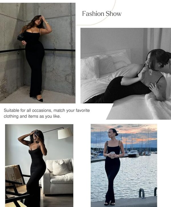 Popilush Summer Maxi Dress for Women - Cocktail Shapewear Dresses Built-in Bra Adjustable Straps Vacation Long Slip - Image 5