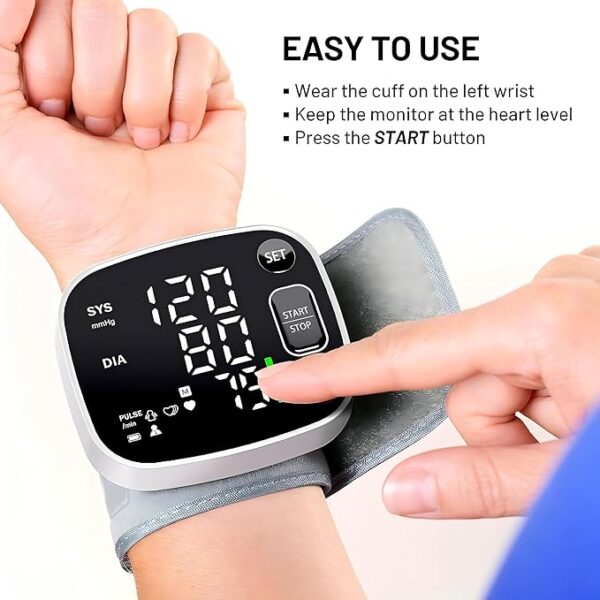 Oklar Blood Pressure Monitors for Home Use Rechargeable Wrist Digital BP Machine Cuff with LED Backlit Display, Voice Broadcast, 240 Memory Storage for 2 Users with Carrying Case - Image 4