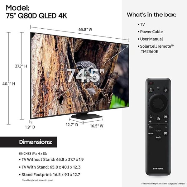 SAMSUNG 75-Inch Class QLED 4K Q80D Series Quantum HDR+ Smart TV w/Dolby Atmos, Object Tracking Sound Lite, Direct Full Array, Motion Xcelerator, Alexa Built-in - Image 4