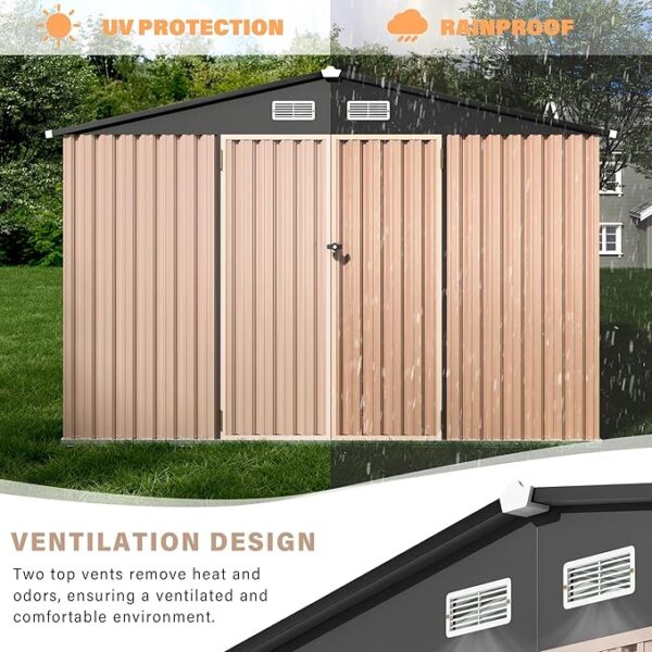 10x12 FT Metal Storage Sheds Outdoor, Metal Tool Shed with Lockable Door, Metal Yard Sheds Metal Garden Shed Kit, Metal Utility Sheds Buildings with Air Vent for Backyard Garden Patio Lawn - Image 4