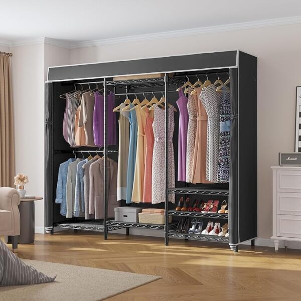 VIPEK V5C Heavy Duty Covered Clothes Rack Portable Bedroom Armoires Rack, Black Metal Clothing Rack with Black Cover, Adjustable Custom Freestanding Closet Wardrobe, Max Load 800LBS - Image 5