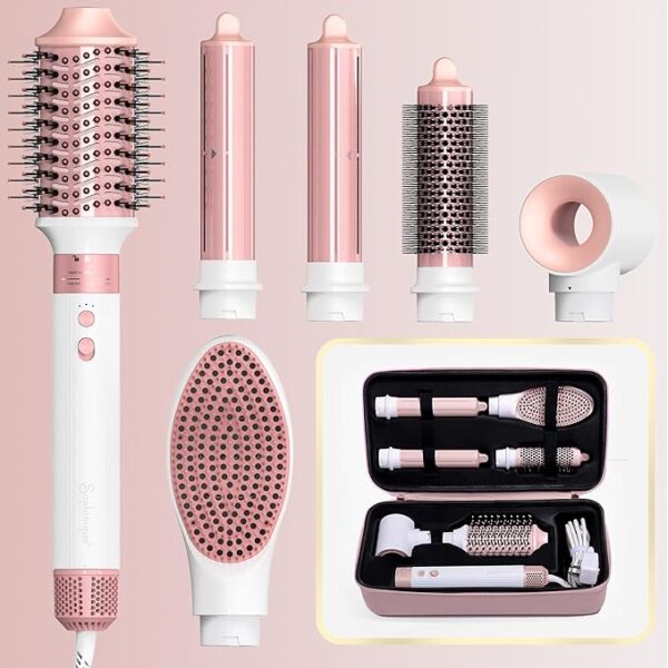 6 in 1 Professional Hot Air Styler & Hair Dryer Brush with 110,000 RPM Negative Ionic Blow Dryer, Hair Style with Auto Wrap Curlers, Straighteners, and Volumizers, Travel Bag Included