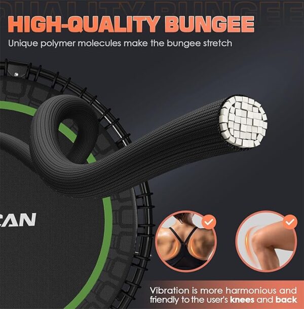 BCAN 450/550 LBS Foldable Mini Trampoline, 40"/48" Adult Fitness Trampoline with Bungees, U Shape Adjustable Foam Handle, Stable & Quiet Exercise Rebounder,Indoor/Outdoor Workout - Image 6
