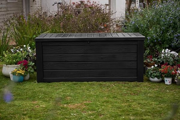 Keter Outdoor Storage Deck Box, 150 Gallon Resin Patio Bin & Bench, Solid, Dark Grey - Image 3
