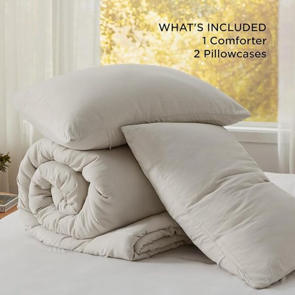 Bedsure King Size Comforter Set, Beige Soft Prewashed Bedding for All Seasons, 3 Pieces GentleSoft™ Warm Down Alternative Bed Set, 1 Lightweight Comforter (104"x90") and 2 Pillowcases (20"x36") - Image 5