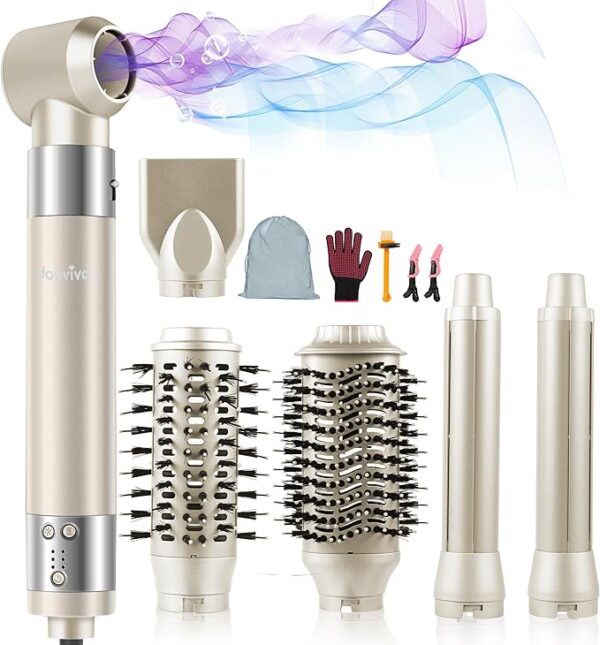 6 in 1 Hair Air Styler, Ionic Hair Dryer Brush 110,000 RPM High-Speed Frizz- Free Hot-Air Auto Wrap Curlers, Multi Hair Styler, Blow Dryer for Fast Drying Straightening Volumizing Curling Styling