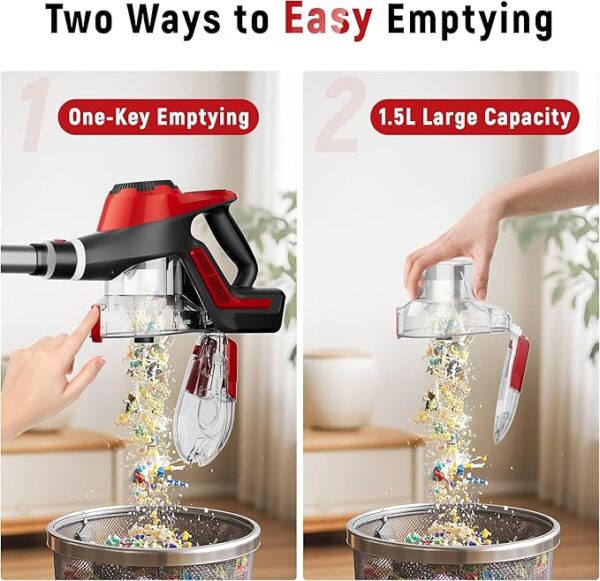 Cordless Vacuum Cleaner, 30Kpa Home Stick Vacuum, Smart Display & 1.5L Dust Cup, 55mins Max Runtime, Rechargeable Lightweight Handheld Vavuum for Pet Hair/Carpet/Hardwood Floor/Car - Image 4