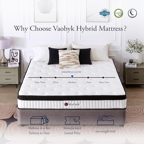 Full Size Mattress, 10 inch Hybrid Full Mattress in a Box, Memory Foam Mattress with Pocket Springs, Pressure Relief & Motion Isolation, CertiPUR-US Certified, Medium Firm - Image 4