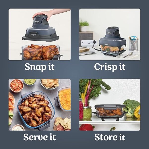 Ninja Crispi 4-in-1 Portable Glass Air Fryer Cooking System, 4QT & 6 Cup Glass Containers with Storage Lids, Easy Meals, Microwave, Freezer & Dishwasher Safe, Air Fry, Bake & More, Cyberspace, FN101GY - Image 3