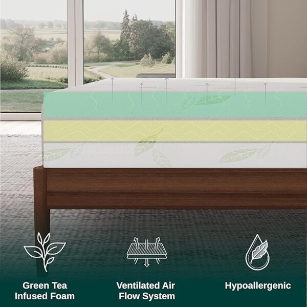 NapQueen Queen Size Mattress, 8 Inch Anula Green Tea Infused Memory Foam Mattress, Queen Size Mattress Bed in a Box, CertiPUR-US Certified Mattress - Image 3