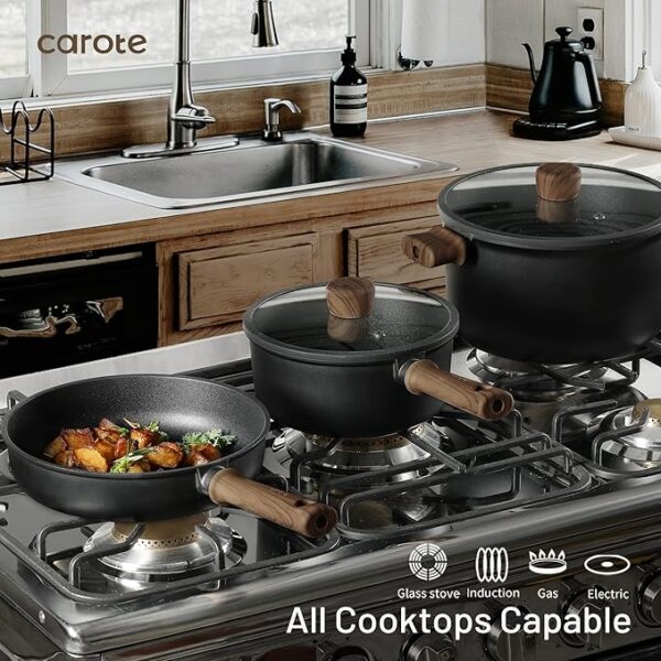 CAROTE Nonstick Pots and Pans,Cookware Set 16pcs Kitchen Cooking Sets, Pot and Pan Non Stick w/Frying pan - Image 4