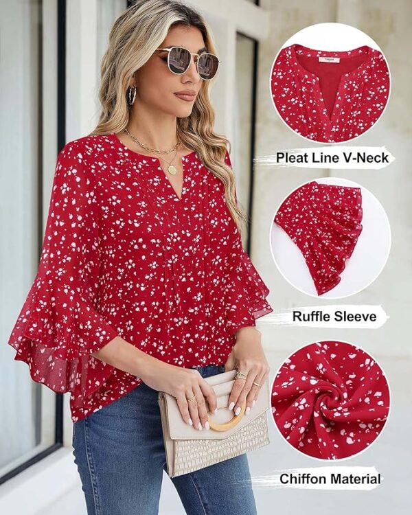 Timeson Women's 3/4 Sleeve Tops Dressy Casual Business Work Blouses Chiffon Office Shirts - Image 2