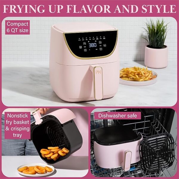 Paris Hilton Air Fryer, Large 6-Quart Capacity, Nonstick Made without PFAS, Touchscreen Display, 8-in-1 (Air Fry, Roast, Broil, Bake, Reheat, Keep Warm, Pizza, Dehydrate), Dishwasher Safe, Pink - Image 5