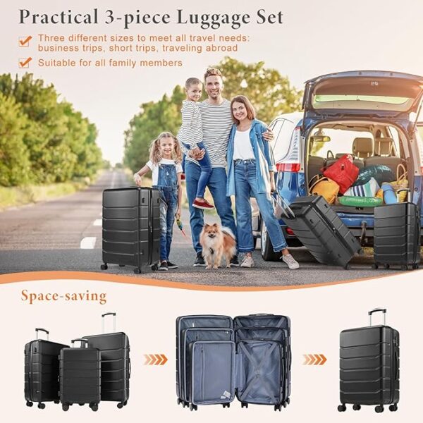 Sweetcrispy 3-Piece Luggage Sets, Hard Shell ABS Suitcases with Double Spinner Wheels, Lightweight Expandable Rolling Travel Suit Case with TSA Lock - Image 6