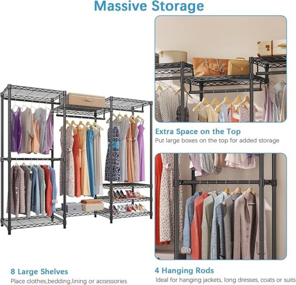 VIPEK V5C Heavy Duty Covered Clothes Rack Portable Bedroom Armoires Rack, Black Metal Clothing Rack with Black Cover, Adjustable Custom Freestanding Closet Wardrobe, Max Load 800LBS - Image 6