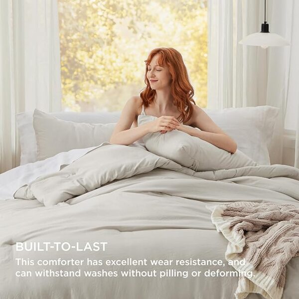 Bedsure King Size Comforter Set, Beige Soft Prewashed Bedding for All Seasons, 3 Pieces GentleSoft™ Warm Down Alternative Bed Set, 1 Lightweight Comforter (104"x90") and 2 Pillowcases (20"x36") - Image 4