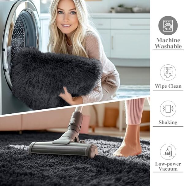 OLANLY 9x12 Machine Washable Large Area Rugs for Living Room, Bedroom, Soft Fluffy Shaggy Bedside Rug, Indoor Floor Carpet for Kids Girls and Boys, Dorms, Nursery, Home Decor Aesthetic, Black - Image 4