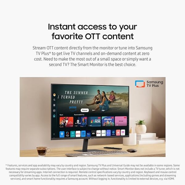 SAMSUNG 32-Inch M8 (M80D) Series 4K UHD Smart Monitor with Streaming TV, Speakers, HDR10+, AI Upscaling, USB-C, Ergonomic Stand, SlimFit Camera, Gaming Hub, LS32DM801UNXZA - Image 6