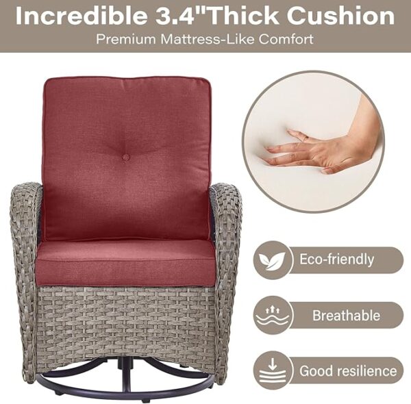 Swivel Patio Chairs Wicker Set - Outdoor Swivel Rocker Chair with Side Table, 3 Piece Patio Glider Chairs Furniture Set with Water-Resistant Cushions for Deck Porch Sunroom - Image 3