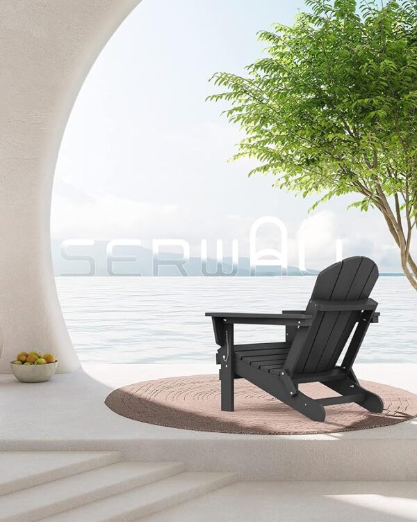SERWALL Foldable Adirondack Chair Set of 4 for Patio Garden Outdoors Fire Pit-Black - Image 6