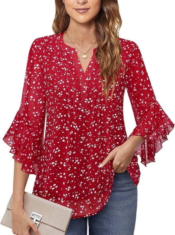 Timeson Women's 3/4 Sleeve Tops Dressy Casual Business Work Blouses Chiffon Office Shirts - Image 3