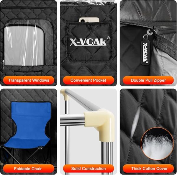 Sauna Box, Portable Steam Sauna, Portable Sauna for Home, Sauna Tent with Steamer, 9 Levels, 2.6’ x 2.6’ x 5.9’ - Image 3