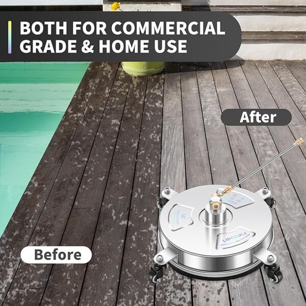 14" Pressure Washer Surface Cleaner with 4 Wheels - Stainless Steel Surface Cleaner for Pressure Washer Attachment for Concrete, Patio, Sidewalk, Deck and Driveways - PWS14 - Image 5