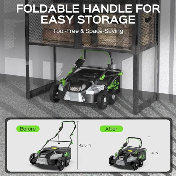 16-Inch 15.5 Amp 2-in-1 Electric Dethatcher and Scarifier with 14.5-Gallon Removable Thatch Collection Bag, Lawn Dethatcher with 5-Position Depth Adjustment, Quick-Fold, Keeps Lawn Healthy - Image 4