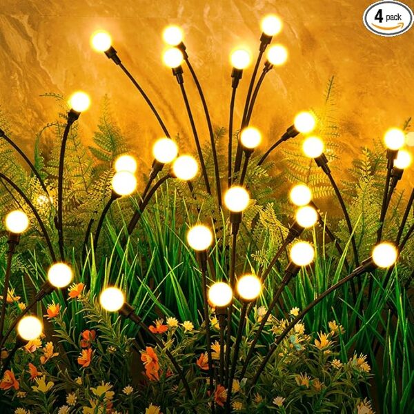 ASMAD Solar Garden Lights (4-Pack, 32 LEDs), Solar Lights Outdoor, Outdoor Decorations Lights, Firefly Lights for Patio Decor, Big Bulb Swaying Lights, Unique Gifts for Women, Gifts for Grandma