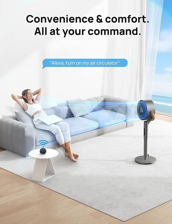 Dreo Fan For Bedroom, Standing Fan for Home, 120°+105° Smart Oscillating Pedestal Fans with Wi-Fi/Voice Control, 100ft Quiet Circulator Fan, DC Motor, 6 Modes, 8 Speeds, 37-43'' Adjustable Height - Image 6
