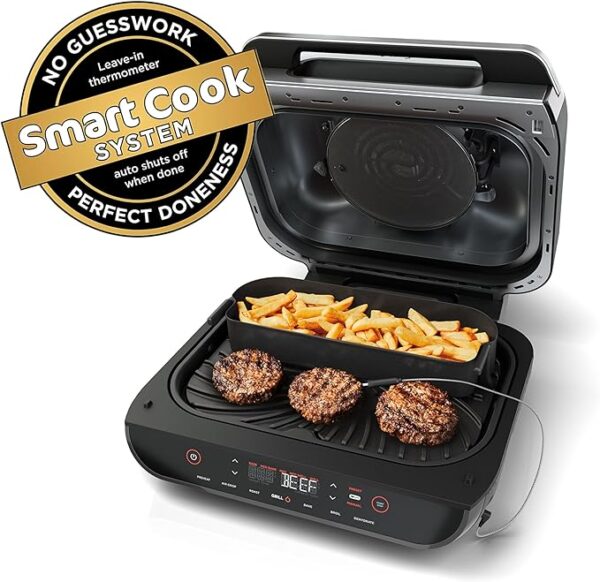 Ninja Indoor Grill, Foodi Smart XL 6-in-1 Indoor Grill with Air Fry, Roast, Bake, Broil & Dehydrate, Smart Thermometer, Black/Silver, FG551 - Image 4