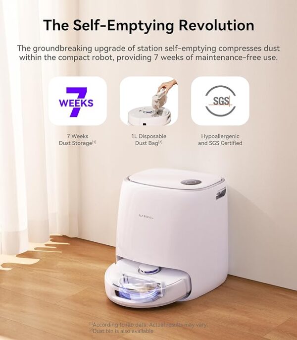 Narwal Freo X Ultra Robot Vacuum and Mop Combo, 8200Pa Robot Mop & Vacuum, Auto Mop Drying/Washing, Self-Empty, Zero-Tangling, DirtSense™, Maintenance-Free Base Station, Self-Contained Dust Processing - Image 6