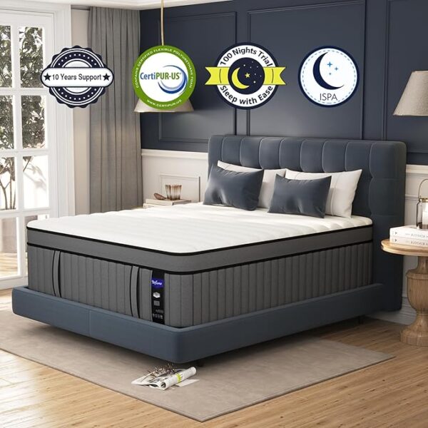 DIFAME King Size Mattress 14 Inch, Gel Memory Foam Hybrid Firm King Bed Mattress in a Box with Independent Pocket Spring, Pressure & Back Pain Relief, Edge Support, 100-Night Trial, CertiPUR-US - Image 2