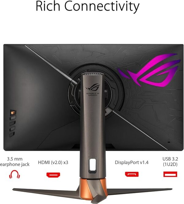 ASUS ROG Swift 360Hz 27” 1440P HDR Gaming Monitor (PG27AQN) - QHD (2560 x 1440), Fast IPS, 1ms, G-SYNC, Eye Care, HDMI, DisplayPort, USB, Ergonomic Design, VESA Wall Mountable, HDR10, DisplayHDR600 - Image 5