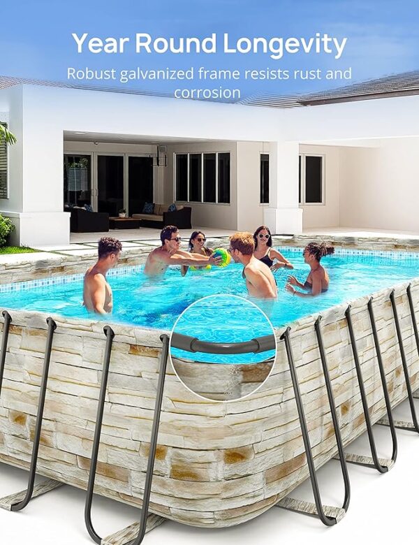 EVAJOY 32ft x 16ft x 52in Metal Frame Swimming Pool Set, Rectangular Above Ground Pool Cover with Sand Filter Pump, Pool Ladder, Ground Cloth for Backyard, Garden, PVC, Blue - Image 2