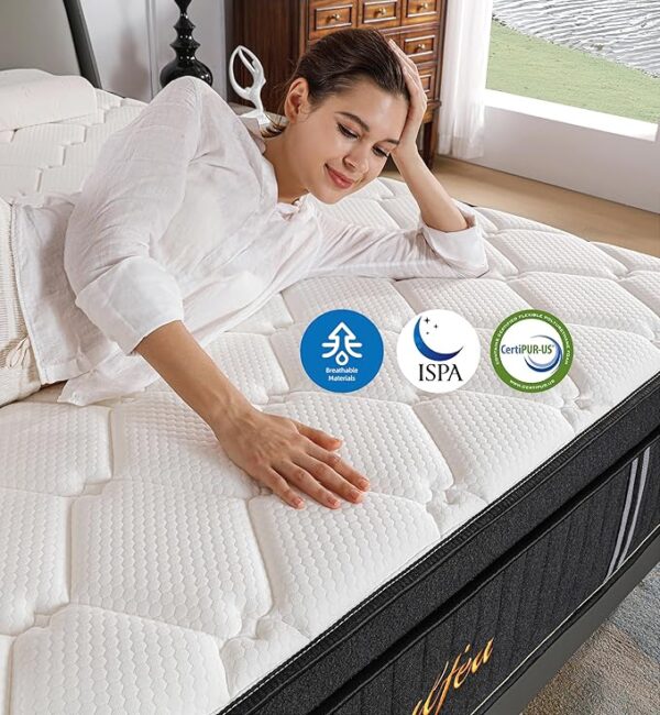 Queen Mattress,12 Inch Queen Size Mattresses Memory Foam Hybrid Black Mattress in a Box,with Provide Support and Improve Sleep Mattresses,Medium Firm,CertiPUR-US. - Image 3