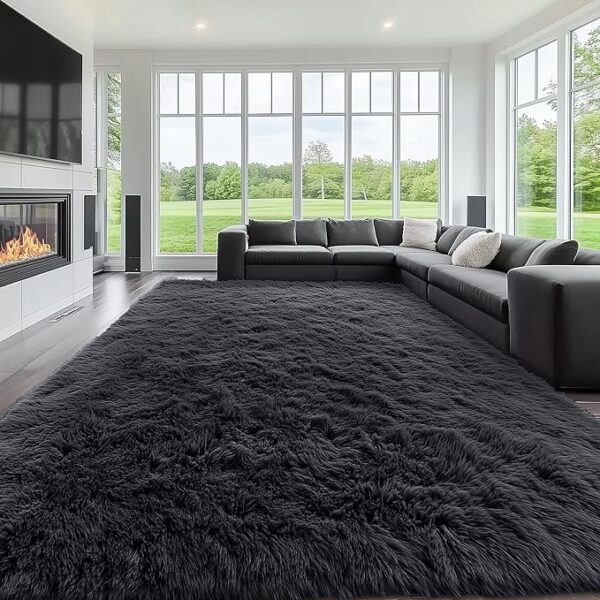 OLANLY 9x12 Machine Washable Large Area Rugs for Living Room, Bedroom, Soft Fluffy Shaggy Bedside Rug, Indoor Floor Carpet for Kids Girls and Boys, Dorms, Nursery, Home Decor Aesthetic, Black - Image 2