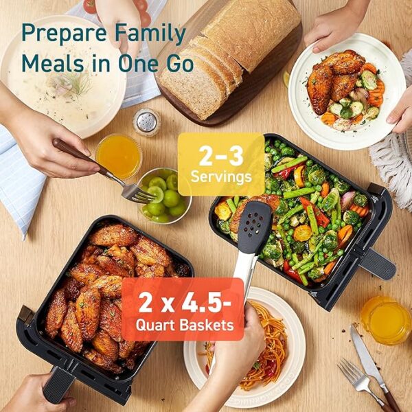 COSORI 9Qt 10-in-1 Dual Air Fryer, Fresh Balanced Meals for Family and Children with Double Baskets, Sync Cook & Finish to Bake, Roast, Reheat, Broil & 130 Recipes for Easy Cooking, Dishwasher Safe - Image 6