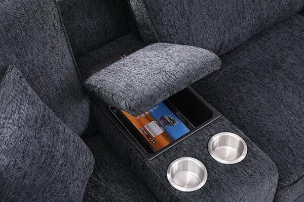 127" L-Shaped Sectional Couch with Movable Ottoman&6 Throw Pillows,7 Seat Chenille Upholstered Sofa W/2 Cup Holder,USB Port&Hidden Storage Box,DIY Combination,for Living Room,Apartment,Dark Gray - Image 7