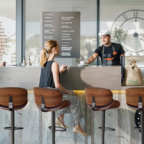 Bar Stools Set of 4, Modern Pu Leather Swivel Adjustable Bar Stool Counter Height Stool Set, Bar Chair with Back and Footrest for Kitchen, Dining Room, Brown - Image 3