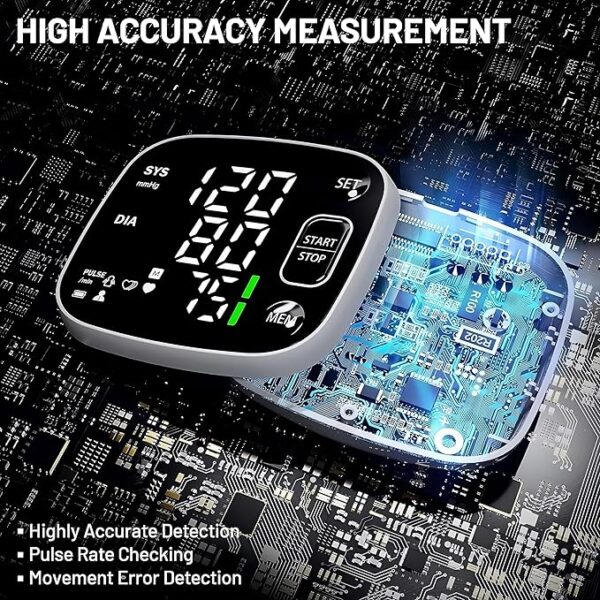Oklar Blood Pressure Monitors for Home Use Rechargeable Wrist Digital BP Machine Cuff with LED Backlit Display, Voice Broadcast, 240 Memory Storage for 2 Users with Carrying Case - Image 3