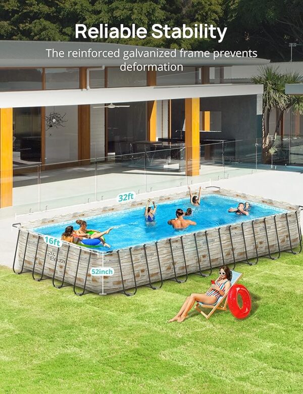 EVAJOY 32ft x 16ft x 52in Metal Frame Swimming Pool Set, Rectangular Above Ground Pool Cover with Sand Filter Pump, Pool Ladder, Ground Cloth for Backyard, Garden, PVC, Blue - Image 4