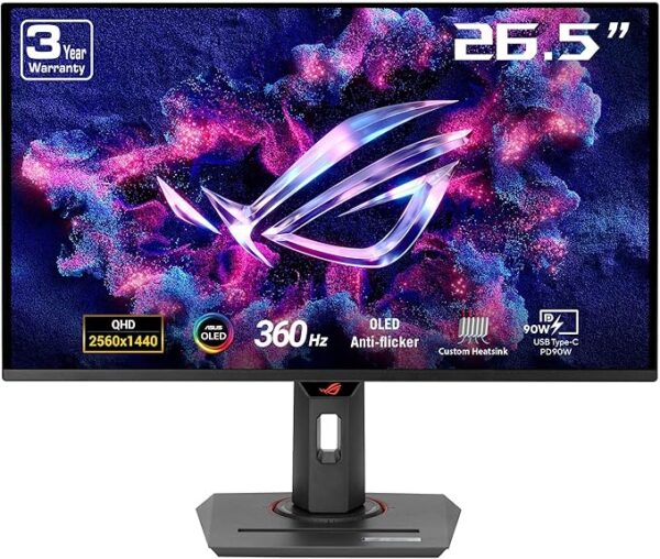ASUS ROG Strix 27” 1440P OLED Gaming Monitor (XG27ACDNG) - QD-OLED, QHD (2560 x 1440), 360Hz, 0.03ms, Custom Heatsink, OLED Care+, G-SYNC Compatible, 99% DCI-P3, DisplayWidget, AI Gaming, 3yr warranty