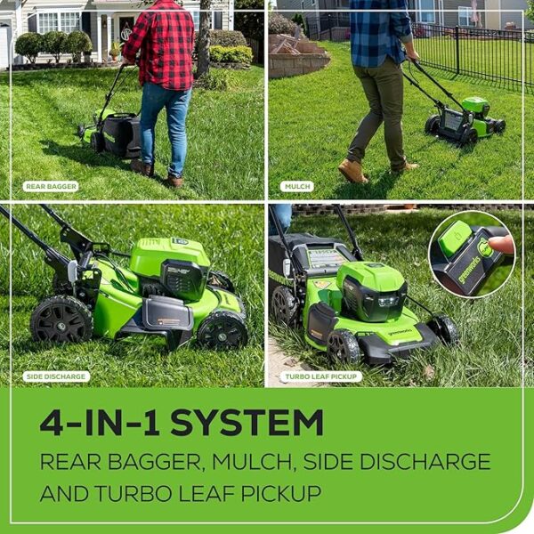 Greenworks 48V (2x24V) 20" Brushless Mower+12" String Trimmer +320CFM Blower,(2) 4.0Ah Batteries and 4A Dual Port Charger - Image 6