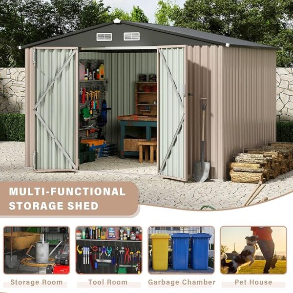 10x12 FT Metal Storage Sheds Outdoor, Metal Tool Shed with Lockable Door, Metal Yard Sheds Metal Garden Shed Kit, Metal Utility Sheds Buildings with Air Vent for Backyard Garden Patio Lawn - Image 5