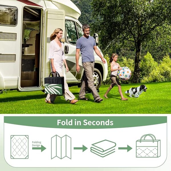GENIMO Outdoor Rug 6' x 9' Waterproof for Patios Clearance, Reversible Outdoor Plastic Straw Camping Rug Carpet, Large Area Rugs Mats for RV, Picnic, Backyard, Deck, Balcony, Porch, Dark Green&White - Image 2