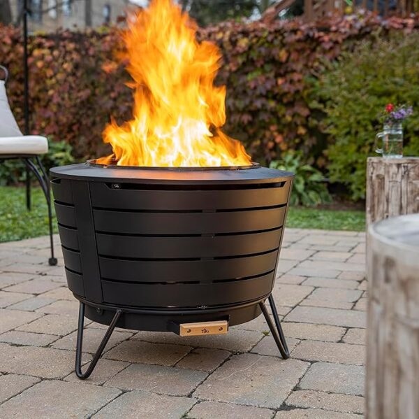 TIKI 25-Inch Smokeless Patio Fire Pit, Wood Burning with Removable Ash Pan & Weather-Resistant Cover, Modern Black Design – Ideal Outdoor Smokeless Fire Pit for Backyard & Patio - Image 4